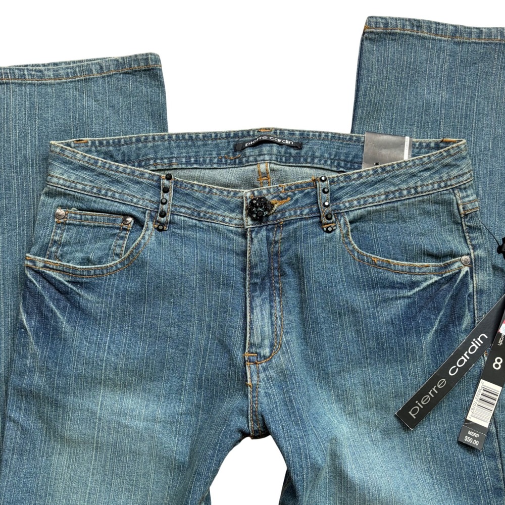 Pierre Cardin Luxe Pencil Leg Jeans Womens 8 Medium Wash Embellished Stretch New
